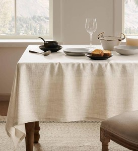 $24 Farmhouse Linen Rectangular Tablecloth, Light Tan 52x70 Inch  Sleek Draping Style, Cotton Blend, Water Resistant Dining Tablecloths, Washable Stain-Resistant, Easy Care Table Cover