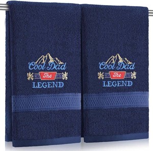 Tudomro 2 Pcs Fathers Day Hand Towels Fathers Day Towel Gift 13.4 x 29.1 Inch Cotton Embroidered Cool Dad THE Legend Bathroom Towel Absorbent Super Soft for Bathroom
