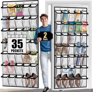 $14 Aheroi 2 Pack 35 Pockets Over Door Shoe Organizer, White, Holds Up to 40 lbs, Mesh Pockets, Foldable, Hanging Shoe Rack (MISSING one organizer and all hooks)