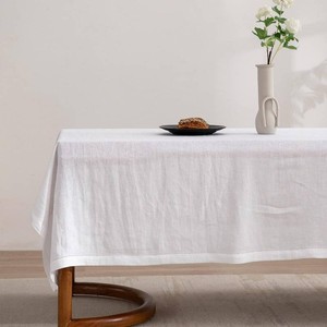 $67 EVERLY Pure Linen Hemstitch Tablecloth,100% Stonewashed French Linen tablecloths for Kitchen Dining Rectangle Tables,60x84Inch Machine Washable Christmas Thanksgiving Organic Tablecloth-White