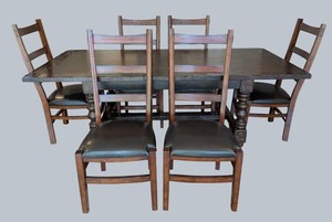 K - Dining Table Set - Dark Wood Expandable 6 Chairs