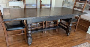 K - Dining Table Set - Dark Wood Expandable 6 Chairs