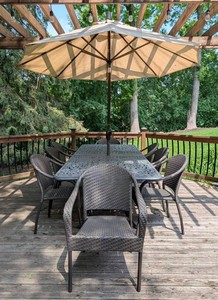 BY - Patio Dining Set Metal Table 12 Frontgate Chairs & Umbrella