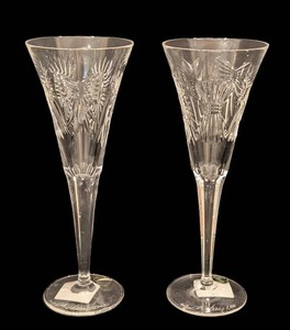 O - Waterford Crystal Champagne Flutes Millennium Series Toasting Pattern Pair