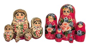 LLB - Matryoshka Nesting Dolls - Two Hand-Painted Floral Sets (Lot of 2)