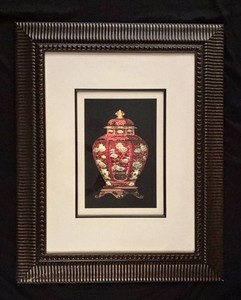 LL - Framed Giclee Print Red Porcelain Vase Chinoiserie Floral