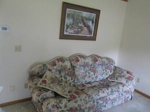 Floral upholstered 3-cushion couch ...