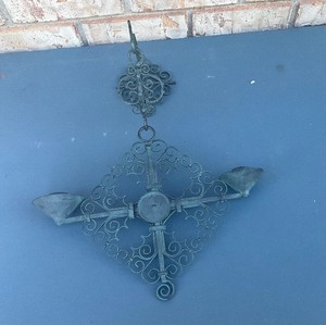 Vintage wrought iron hanging candle holder