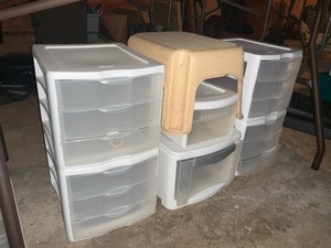 Assorted lot of plastic storage drawers
