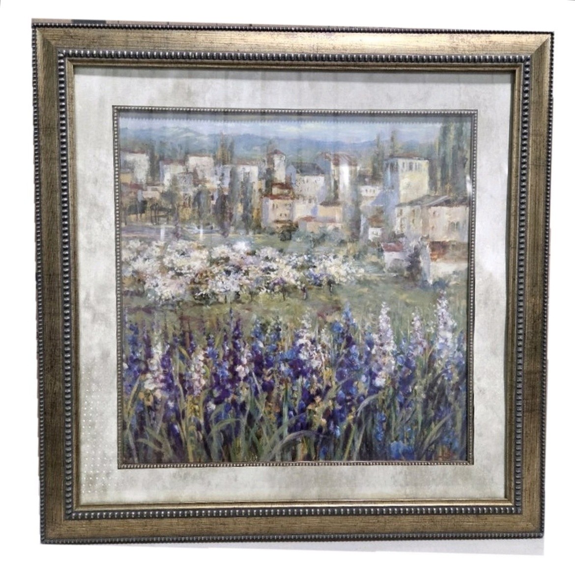 Original Retail $119 - Michael Longo Framed Impressionist Floral Village Wall Art  Sonoma Genuine Wood Frame
