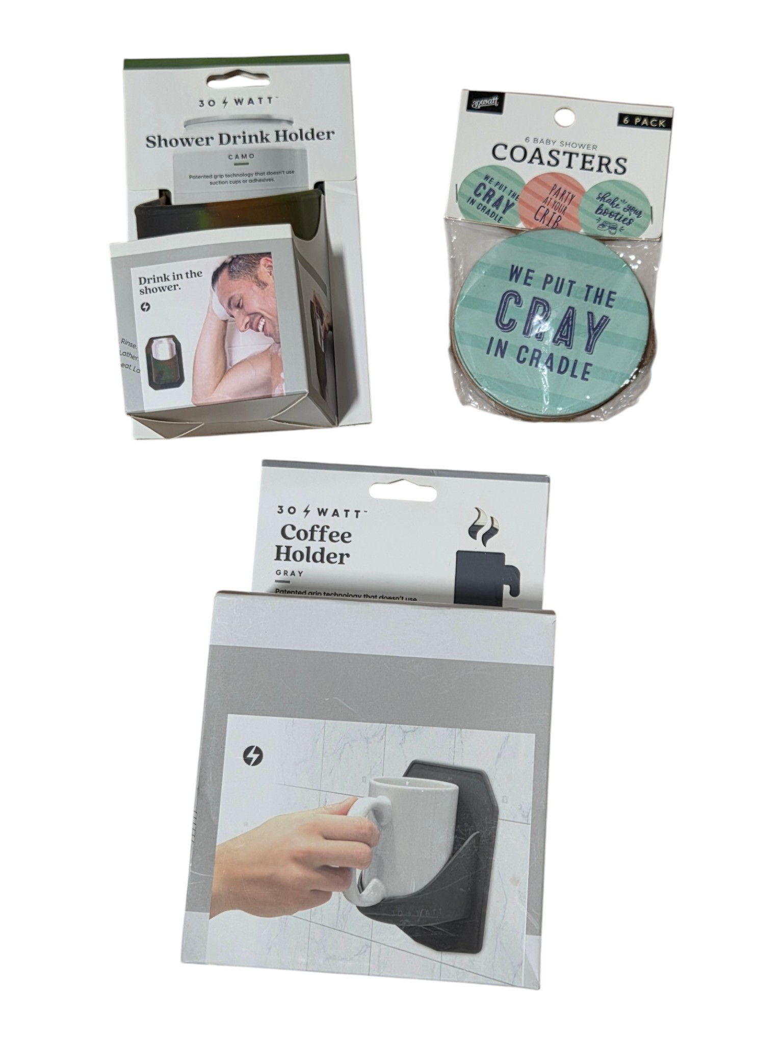 30 Watt Shower Drink Holder, Coffee Holder & Baby Shower Coasters Lot