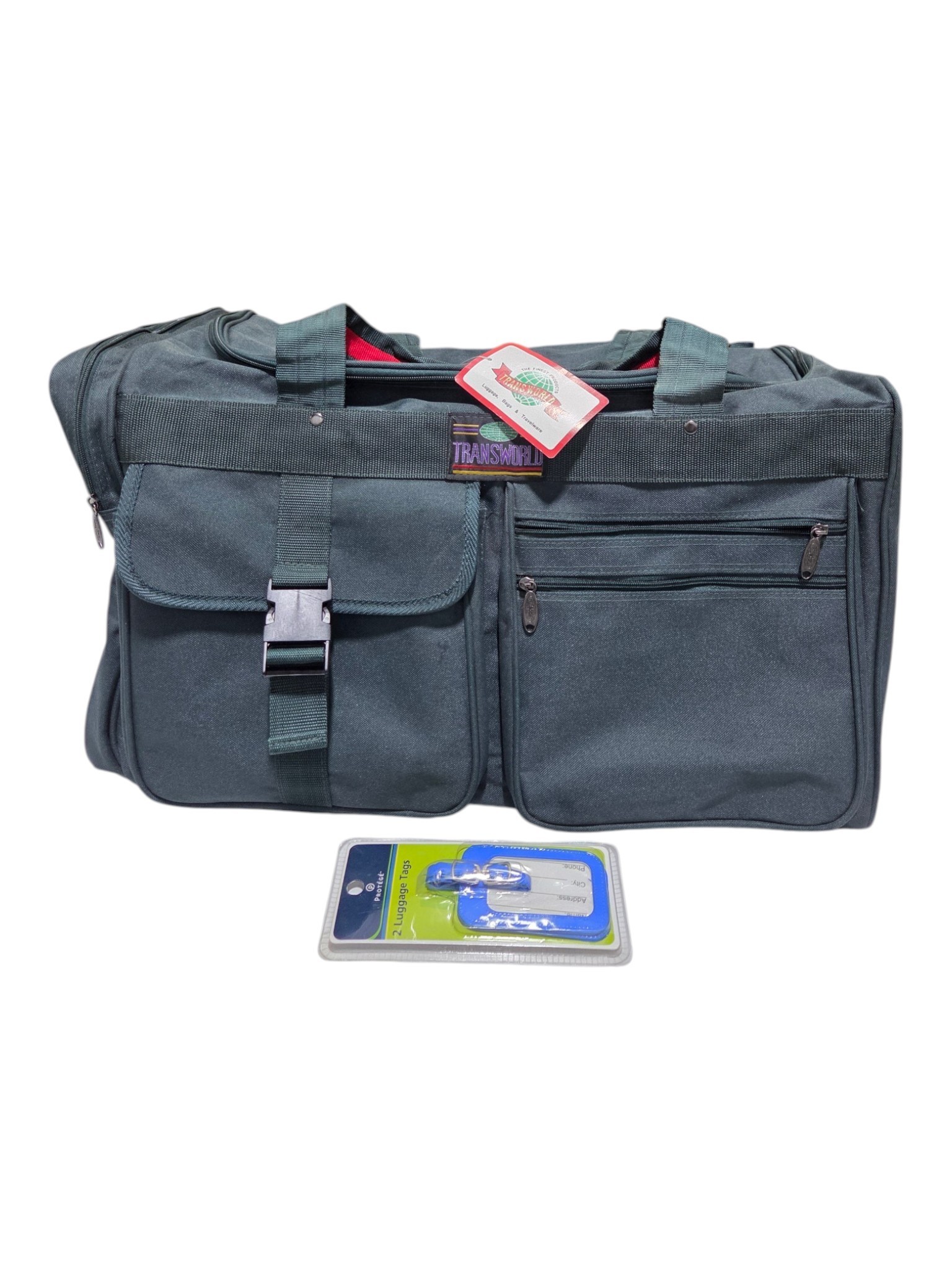 Transworld Green Duffel Travel Bag With 2 Protg Luggage Tags