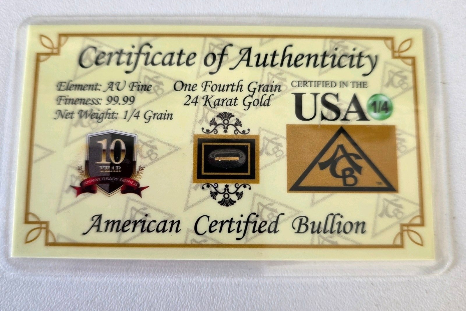 24K Gold American Certified Bullion Card  14 Grain Pure Gold Collector Piece  Certified in USA