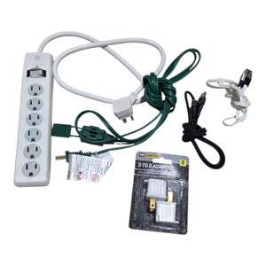 Electrical Cord & Adapter Lot  GE 6-Outlet Power Strip, Extension Cord, USB Cables & 3-Prong Adapter