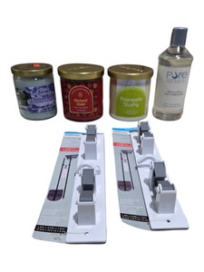 Household Lot - 3 Scented Candles, 2 Mop & Broom Holders & Hand Sanitizer