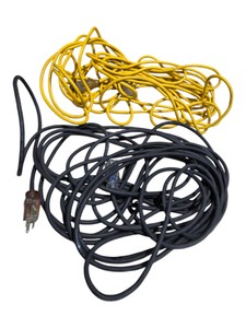 2 Heavy-Duty 3-Prong Extension Cords - Black & Yellow - Yellow Cord Damaged