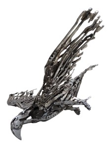 Handmade Welded Scrap Metal Eagle Sculpture - Wings Spread Industrial Art