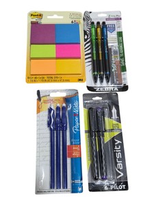 Post-it Notes, Zebra Mechanical Pencils, Paper Mate Erasable & Pilot Fountain Pens