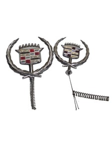 2 Cadillac Crest & Wreath Hood Ornament Emblems  Spring Mount & Wired