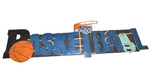 Metal Basketball Wall Decor 36 x 11 in. with Hoop, Ball & Whistle Design