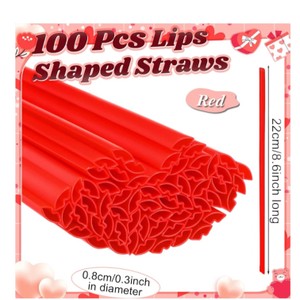 Lot of 4 boxes - Red Lips-Shaped Drinking Straw Sets  100 Each, 400 Total, 8.6 in