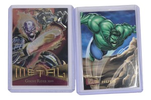 Rare 2-Card 1996 Marvel Trading Card Lot  Ghost Rider 2099 & Hulk in Holders