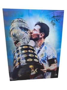 Soccer Player lenticular print Wall Art   Messi - Argentina Jersey & Trophy Designs