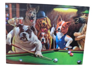 Dogs Playing Pool lenticular style 3D print Bar & Billiards Scene