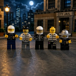 LEGO City Minifigure Lot of 5 - Police, Firefighter, Prisoners, Motorcycle Cop