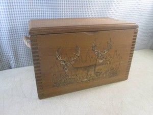 (EW3) Wood Ammo Box with Deer Scene...