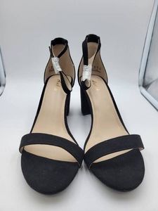 Ankle Strap Block Heel Sandal Womens Black Faux Suede US 9 New without Box