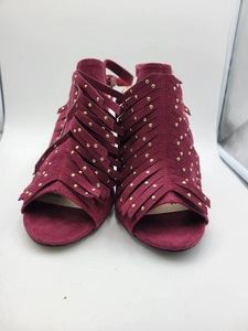 Ashley Stewart Fringelica Studded Fringe Peep Toe Heel Womens Burgundy US 11W New without Box