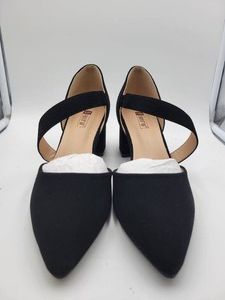 Asymmetric Strap Pointed Toe dOrsay Block Heel Pump Womens Black Faux Suede US 8 New without Box