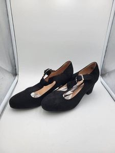 Eugisy T-Strap Mary Jane Round Toe Block Heel Pump Womens Black Faux Suede EUR 42 (approx US 11) New
