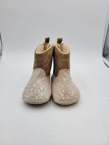 Glitter Foot Western Cowboy Boot Toddler Girls Tan Iridescent US 13 New without Box