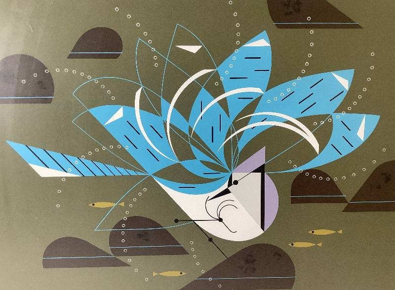 Charlie Harper Blue Jay Bathing Serigraph #1077/1500 for Sale in