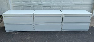 Set of 3 Cream Color Hon Industries Office File Cabinets  - Each Cabinet Measures 42W x 28 38H x 19 18D