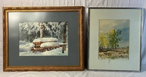 Two Framed  Watercolor Prints by Robert Guest and Simon Caulks - Founding Members of Peace River Watercolor Society