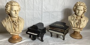 Beethoven and Mozart 12 H Busts and Two Piano Jewelry Boxes