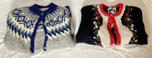 Two Vintage 100% Wool Womens Button Up Sweaters Size MED