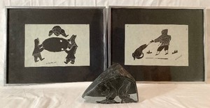 Two Inuit Prints and Hand Engraved Soapstone