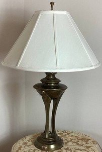 Art Deco Style Brass Tone Table Lamp with Stiffel Shade - Base7 W x 28 H, Lampshade 20W x 12H