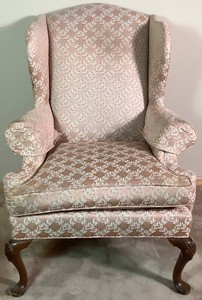 Henredon Upholstered Wingback Chair - Modest Floral Pattern with Wooden Legs