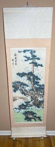Large Asian Crane Hanging Scroll 71 L x 21.5 W