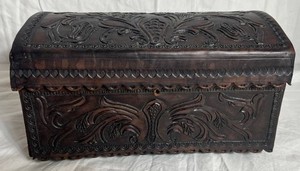 Hand Tooled Leather Trinket Box with Key