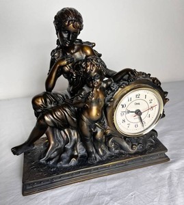 Vintage Crosa Figural Mantel Clock - Art Nouveau Mother & Child 2001