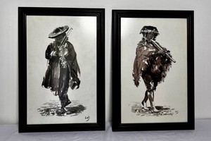 Pair of Peruvian Watercolor Paintings by Luis