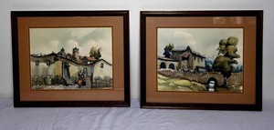 Set of Santos Watercolor Paintings of Peruvian Village Scenes