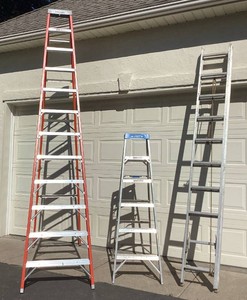 3 Piece Ladder Bundle - Keller Extra Heavy Duty 12 Step Ladder, Werner Heavy Duty 6 Step Ladder and White Easylight Aluminum 20 Extension