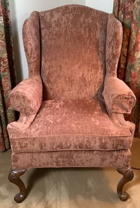 Henredon Crushed Velvet Wingback Armchair with Wooden Legs